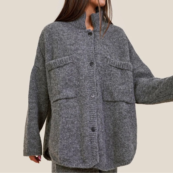Cordera Sweaters - SOLD - CORDERA BABY ALPACA POLO JACKET IN GREY